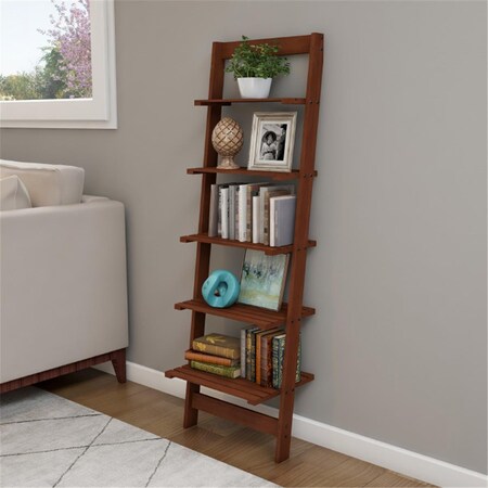Lavish Home Lavish Home 5-Tier Ladder Bookshelf Leaning Shelves For Display Wood Accent Home Decor, Walnut 80-15-5-WAL